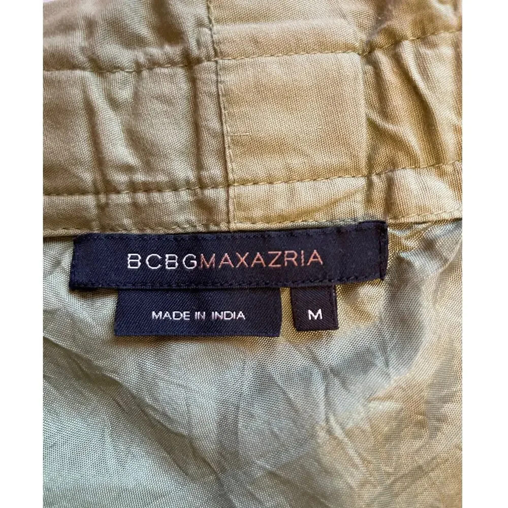 BCBG Y2K Style Pleated A Line Paper Bag Tie Waist Short Army Green Skirt Medium - Picture 6 of 10